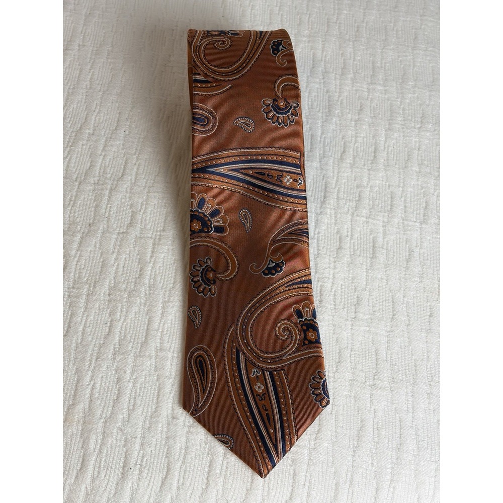 Forsyth of Canada Orange and Blue Paisley Pattern Men's Silk Neck Tie